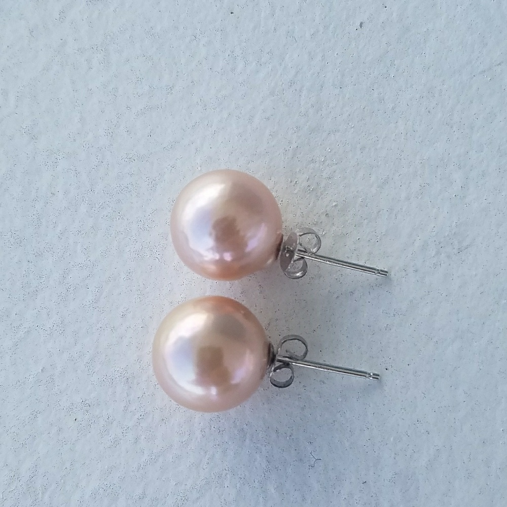 Peach Freshwater Pearl Studs Sterling Silver